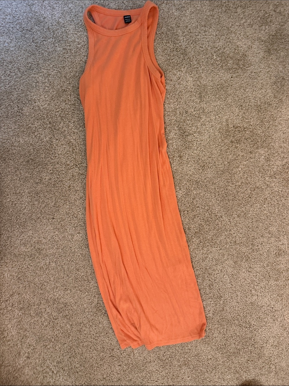 Sleeveless Orange Ribbed Maxi Dress